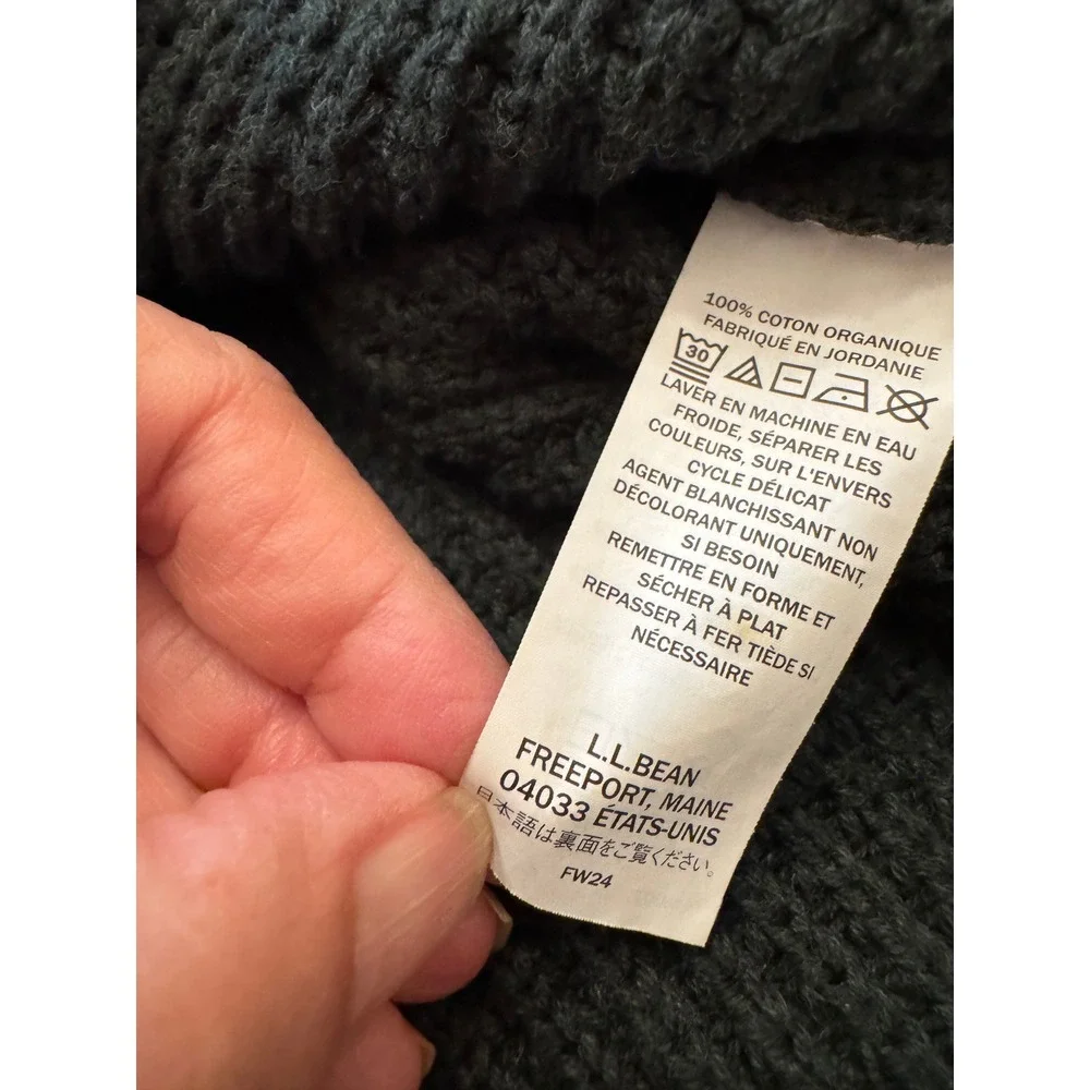 LL Bean Cardigan Mens XL Green Shawl Collar Waffle Knit Organic Cotton Chunky